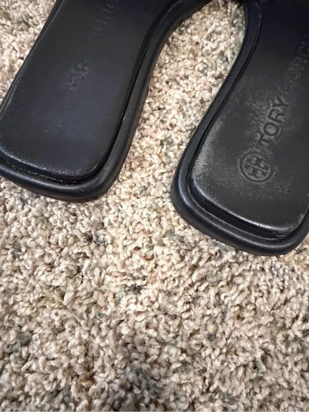 Tory Burch Black Leather Logo Slide Sandals with Gold Trim